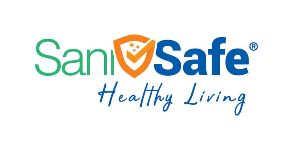 A picture of the SaniSafe Healthy Living logo.