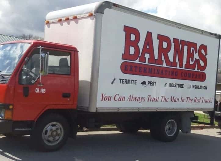 A picture of a Barnes Exterminating moving truck.